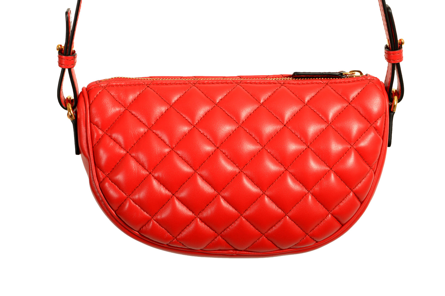 Versace Women's Leather Gold Medusa Quilted Half Moon Chain Handbag Shoulder Bag