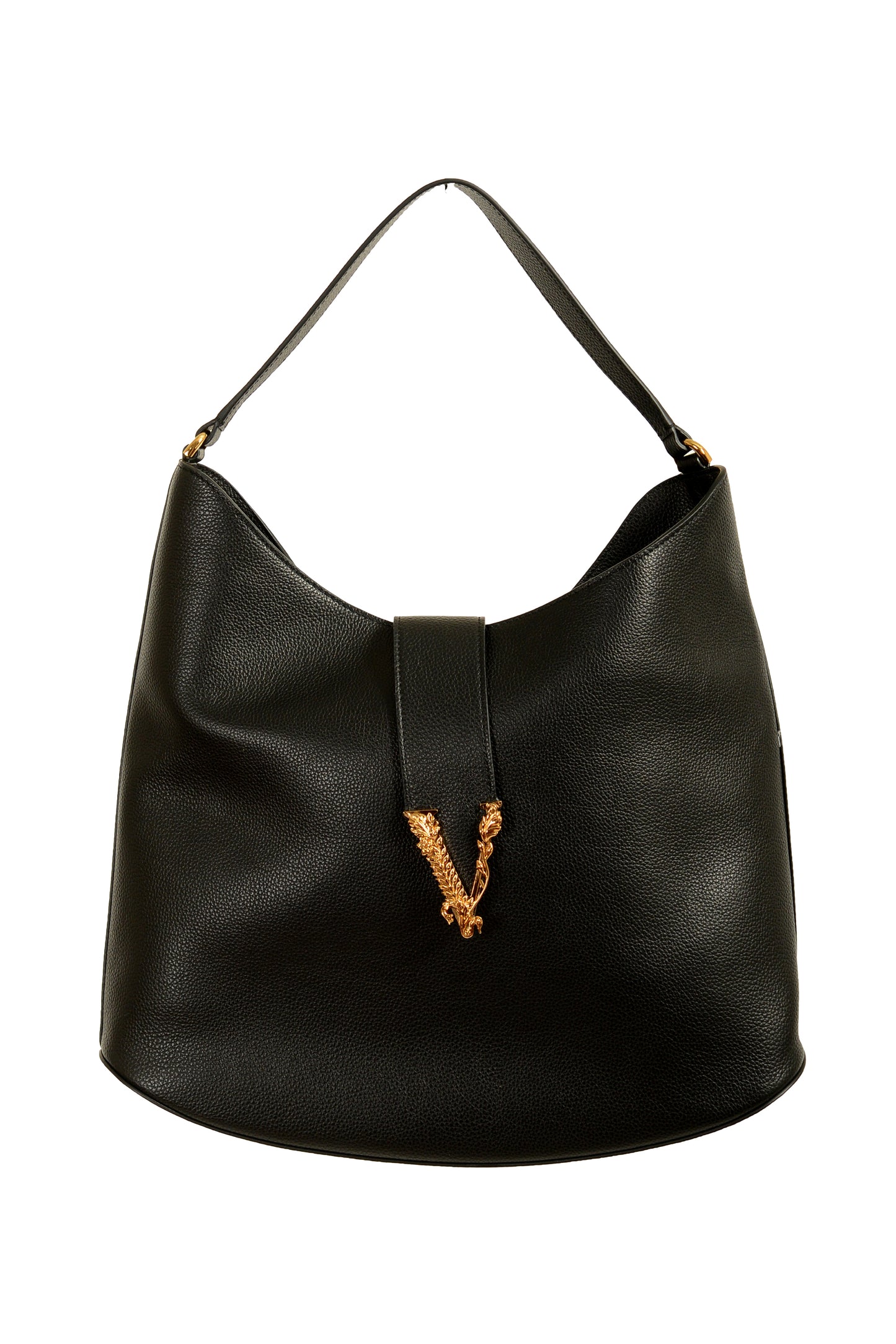 Versace Women's 100% Grainy Leather V-Logo Hobo Handbag Shoulder Bag