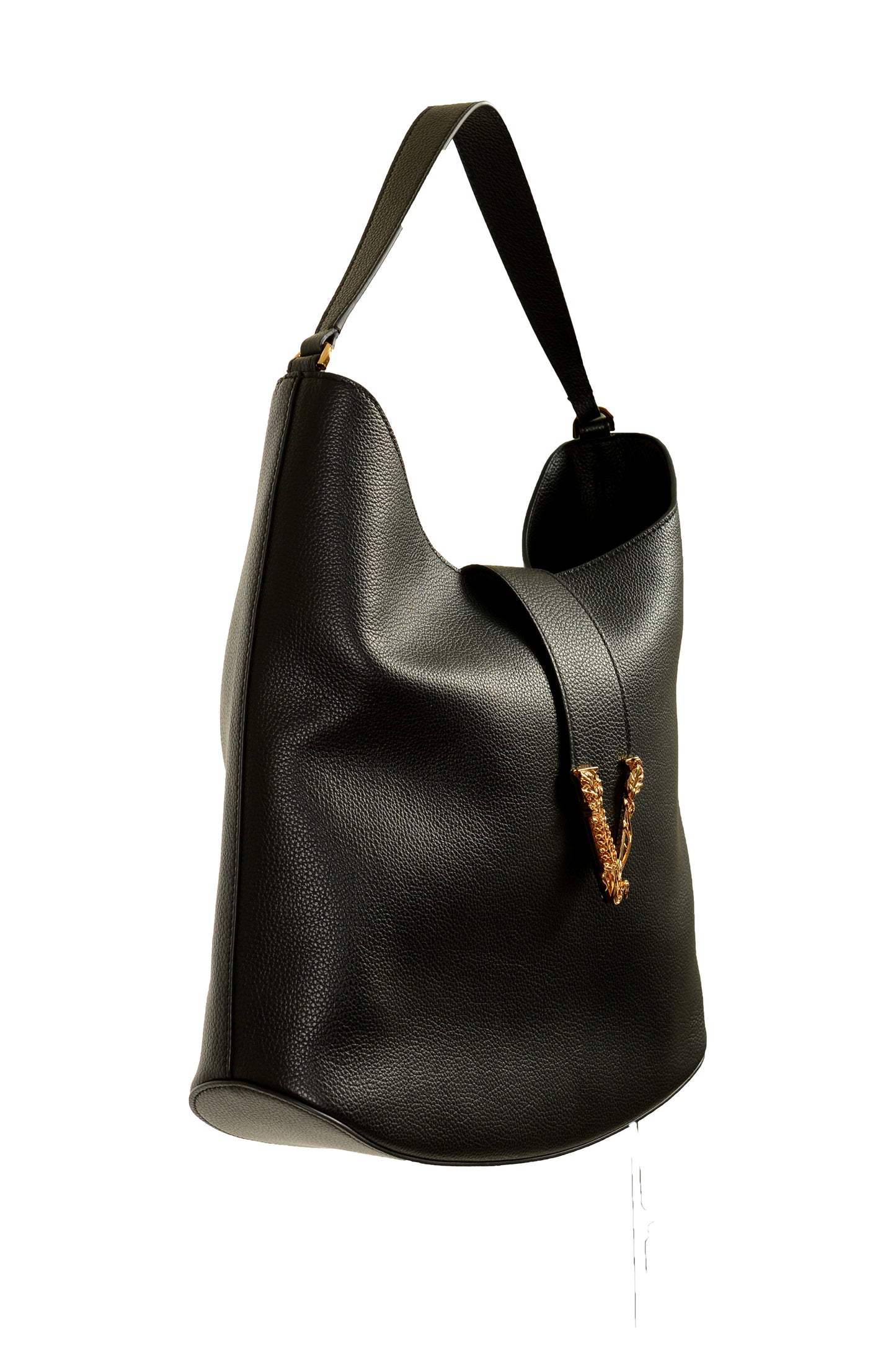 Versace Women's 100% Grainy Leather V-Logo Hobo Handbag Shoulder Bag