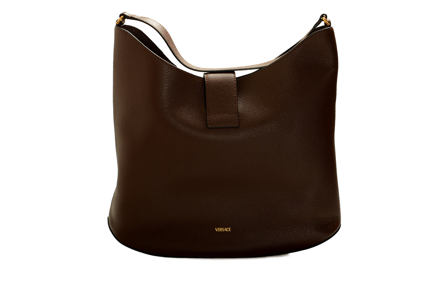 Versace Women's Brown 100% Grainy Leather V-Logo Hobo Handbag Shoulder Bag