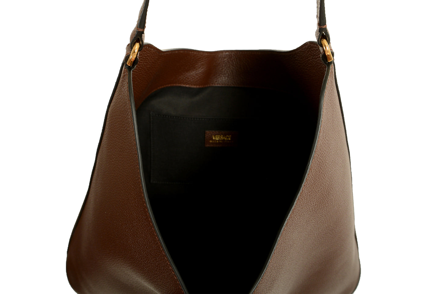 Versace Women's Brown 100% Grainy Leather V-Logo Hobo Handbag Shoulder Bag
