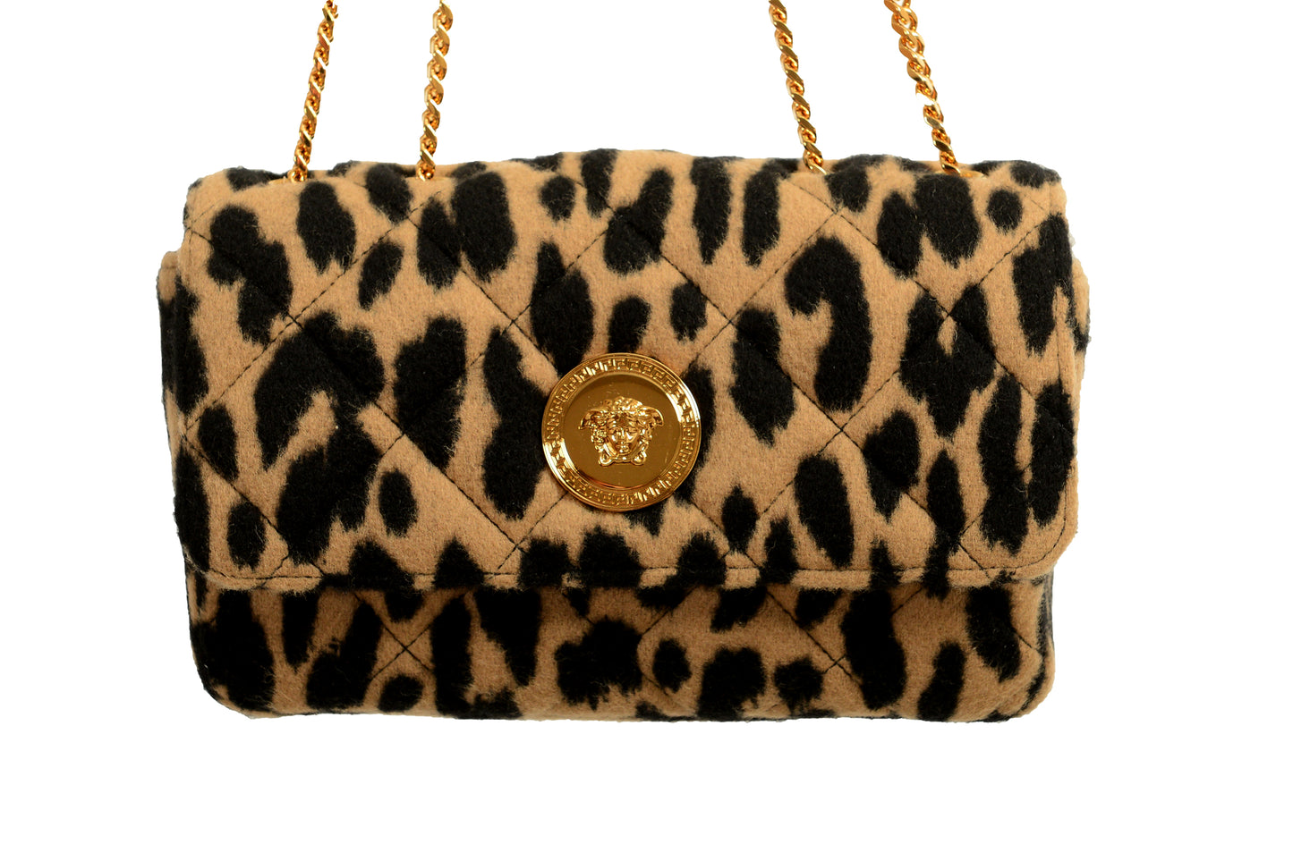 Versace Women's Small 100% Wool Gold Medusa Quilted Handbag Shoulder Bag