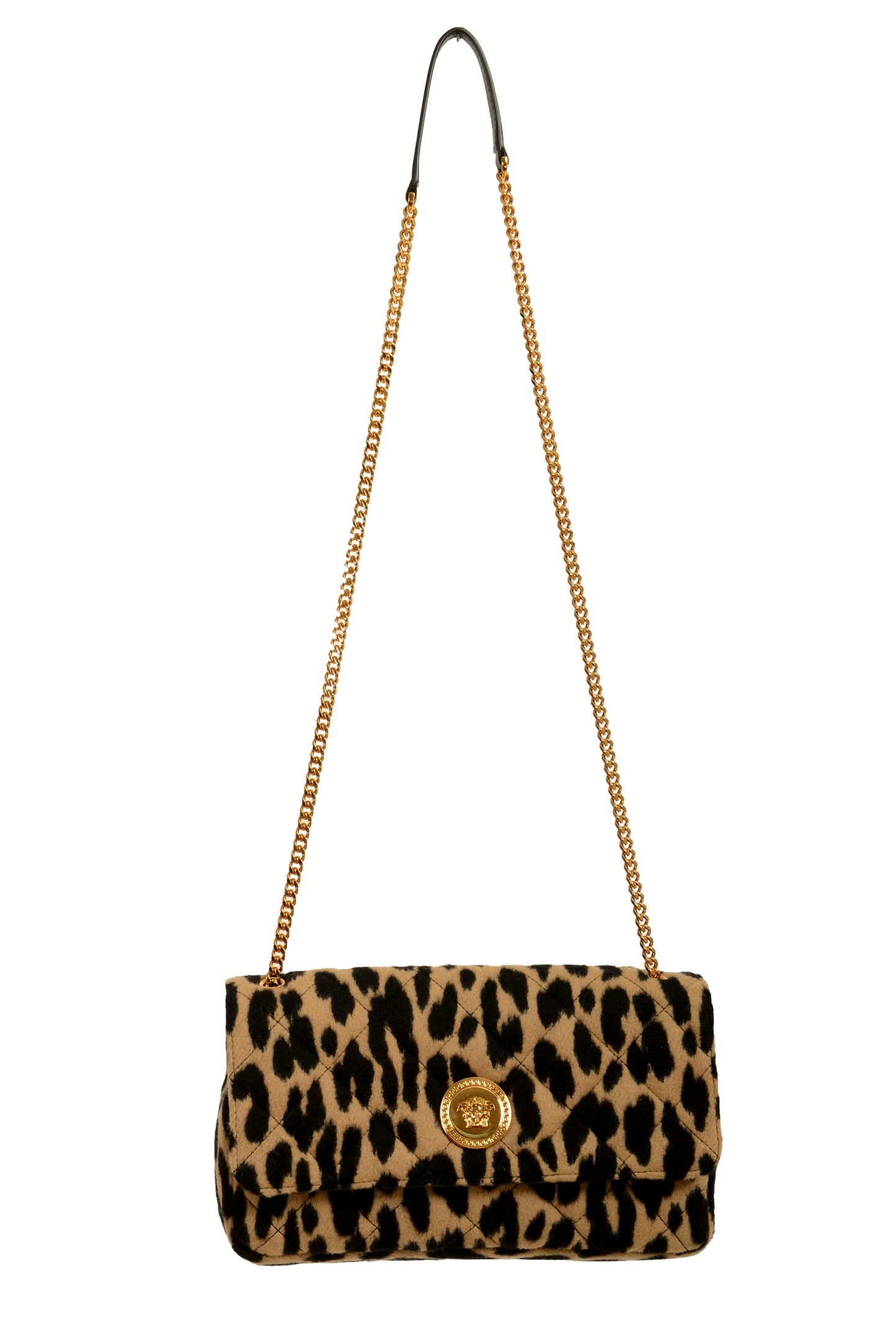 Versace Women's Medium 100% Wool Gold Medusa Quilted Handbag Shoulder Bag