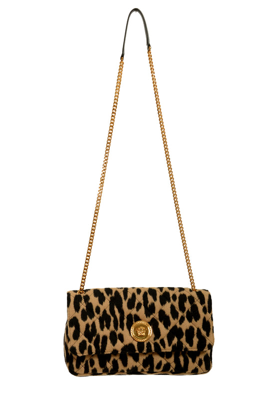 Versace Women's Medium 100% Wool Gold Medusa Quilted Handbag Shoulder Bag