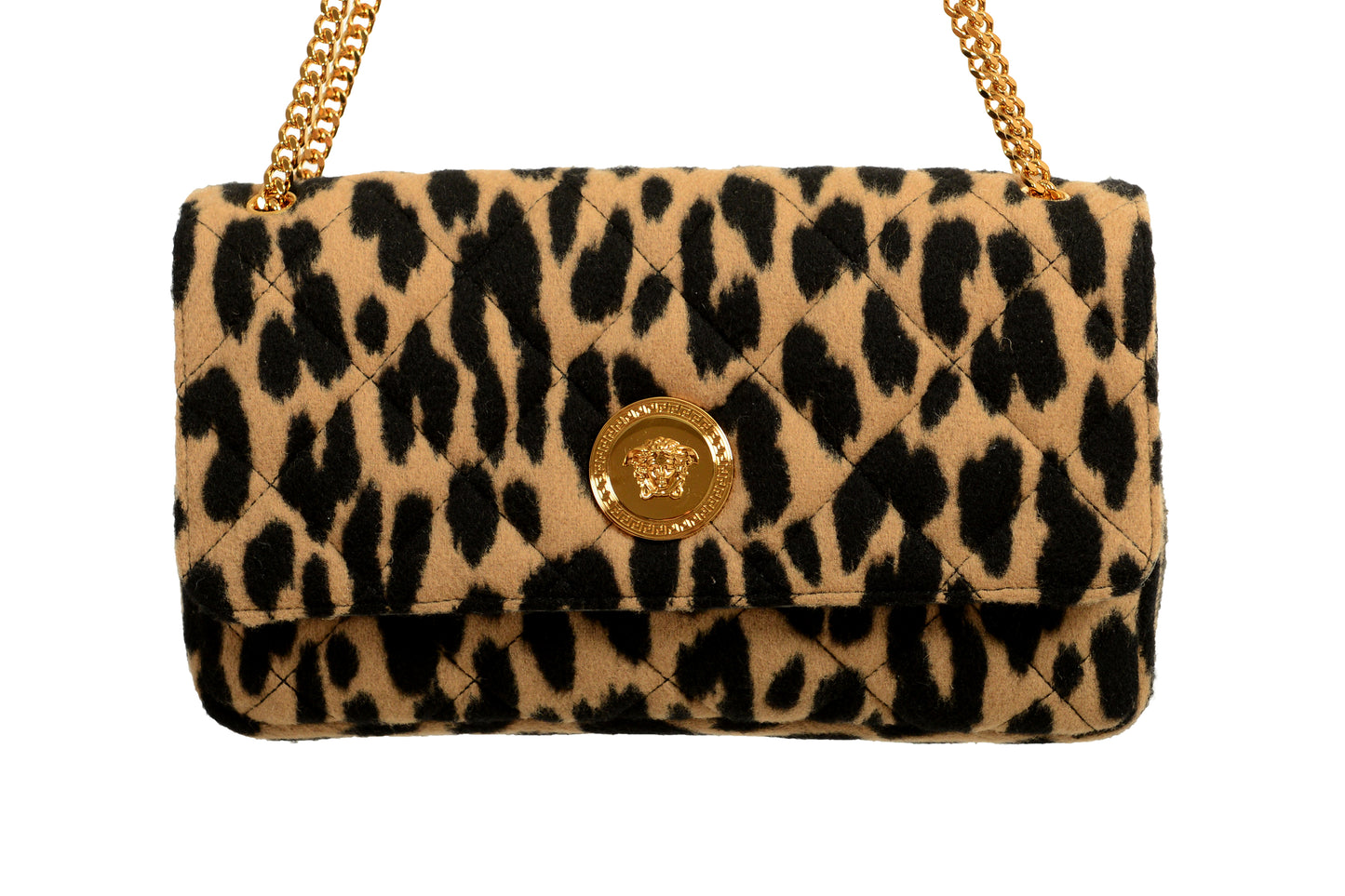 Versace Women's Medium 100% Wool Gold Medusa Quilted Handbag Shoulder Bag