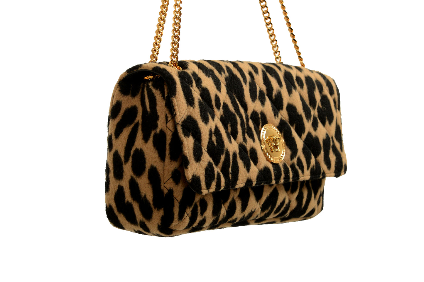 Versace Women's Medium 100% Wool Gold Medusa Quilted Handbag Shoulder Bag