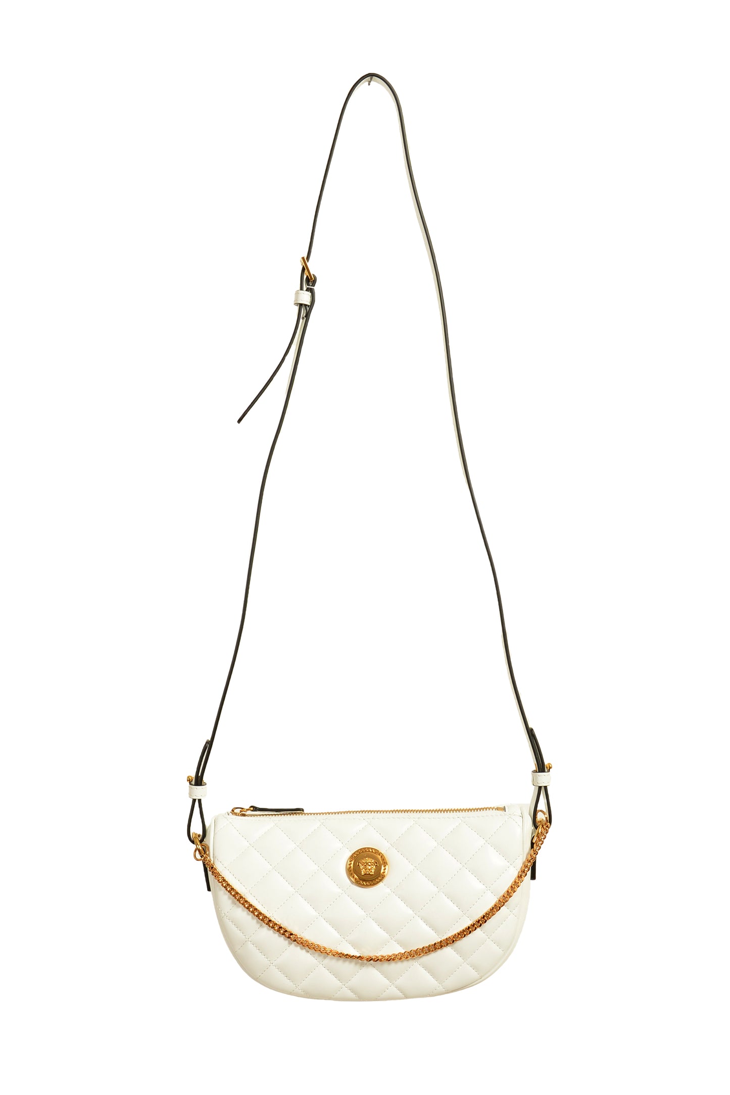 Versace Women's Leather Gold Medusa Quilted Half Moon Chain Handbag Shoulder Bag