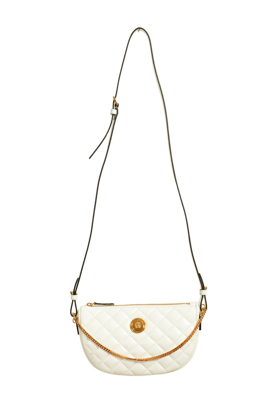 Versace Women's Leather Gold Medusa Quilted Half Moon Chain Handbag Shoulder Bag