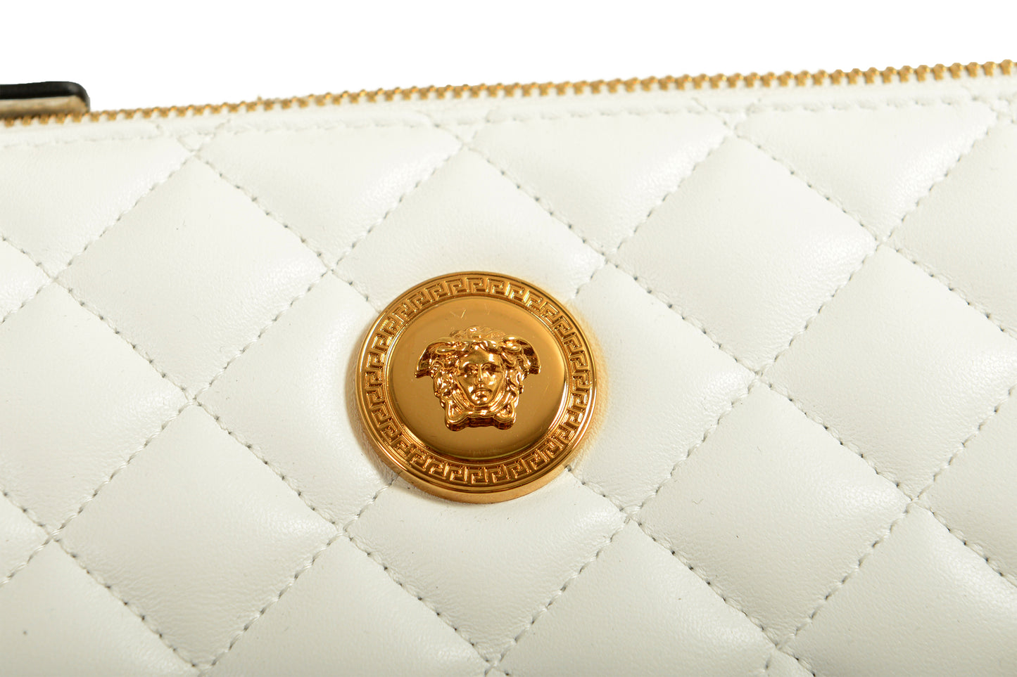 Versace Women's Leather Gold Medusa Quilted Half Moon Chain Handbag Shoulder Bag