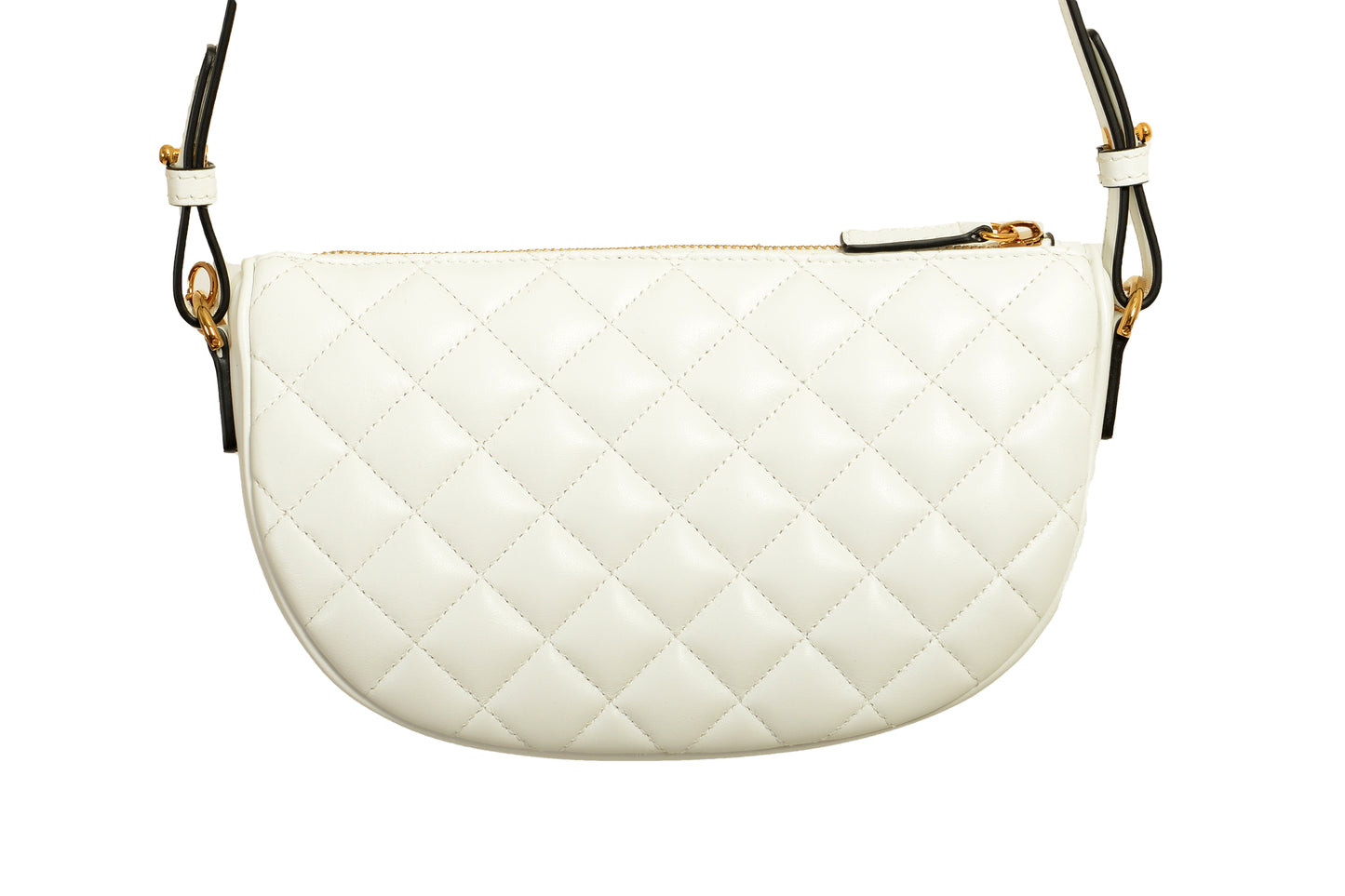 Versace Women's Leather Gold Medusa Quilted Half Moon Chain Handbag Shoulder Bag
