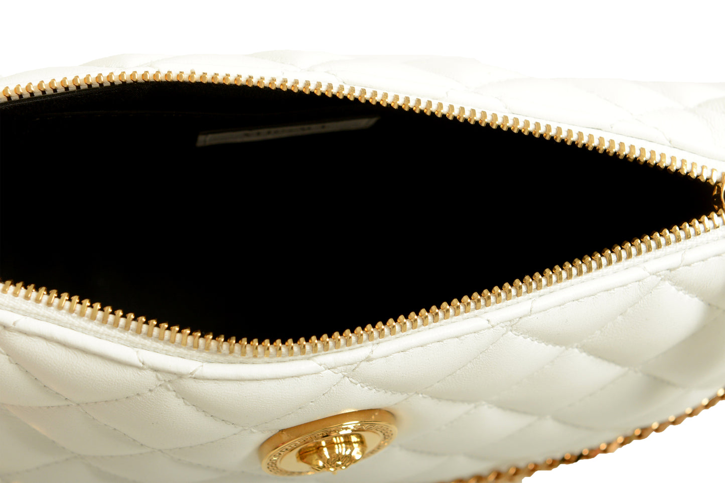 Versace Women's Leather Gold Medusa Quilted Half Moon Chain Handbag Shoulder Bag