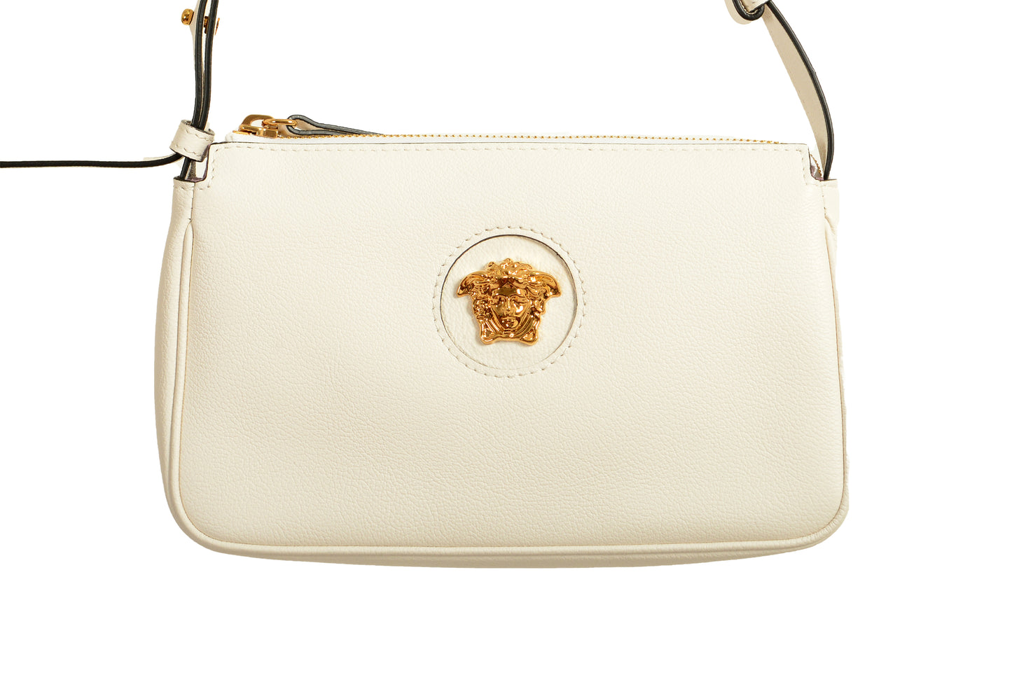 Versace White Grainy Leather Gold Medusa Small Handbag Shoulder Bag