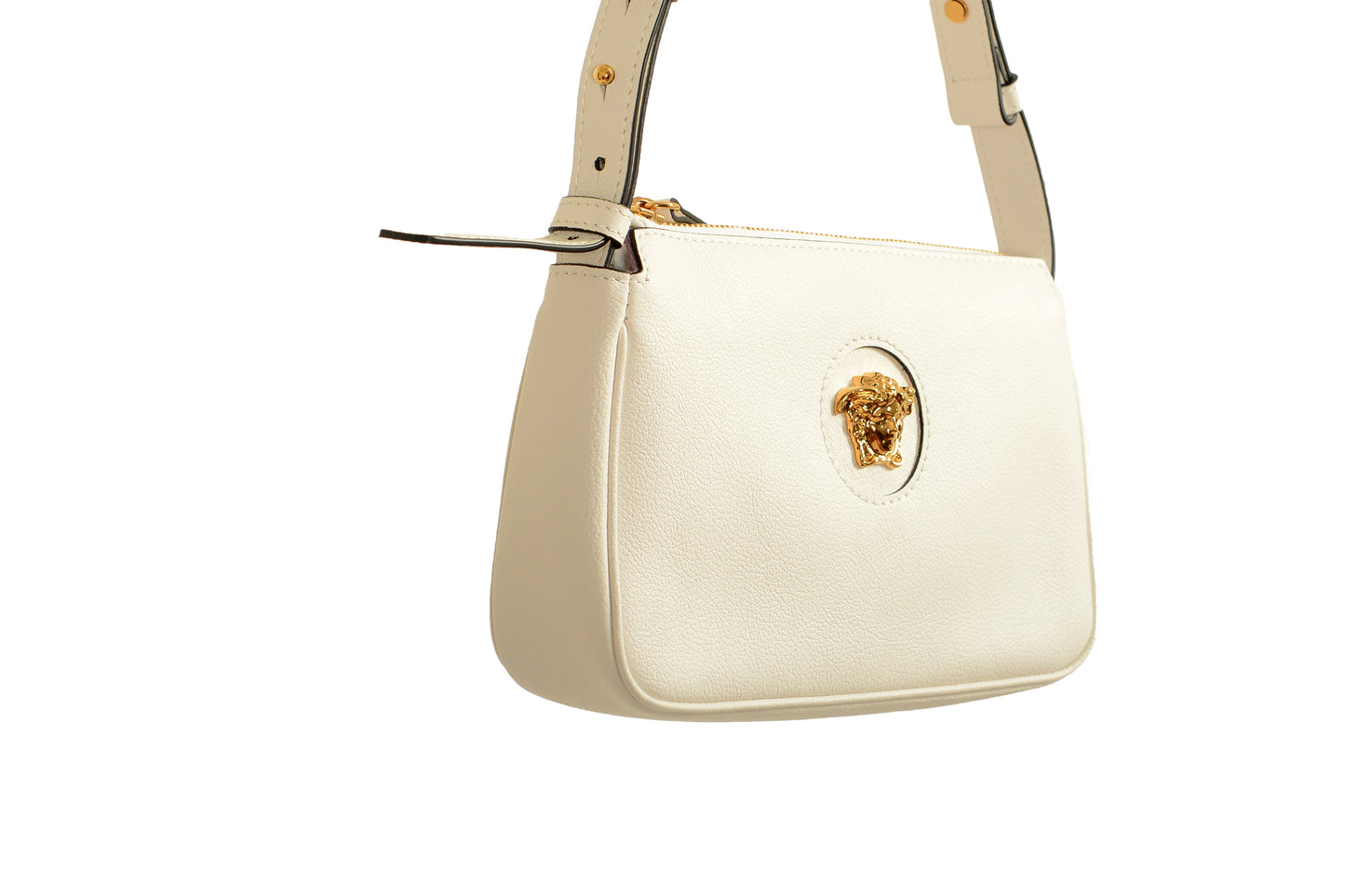 Versace White Grainy Leather Gold Medusa Small Handbag Shoulder Bag
