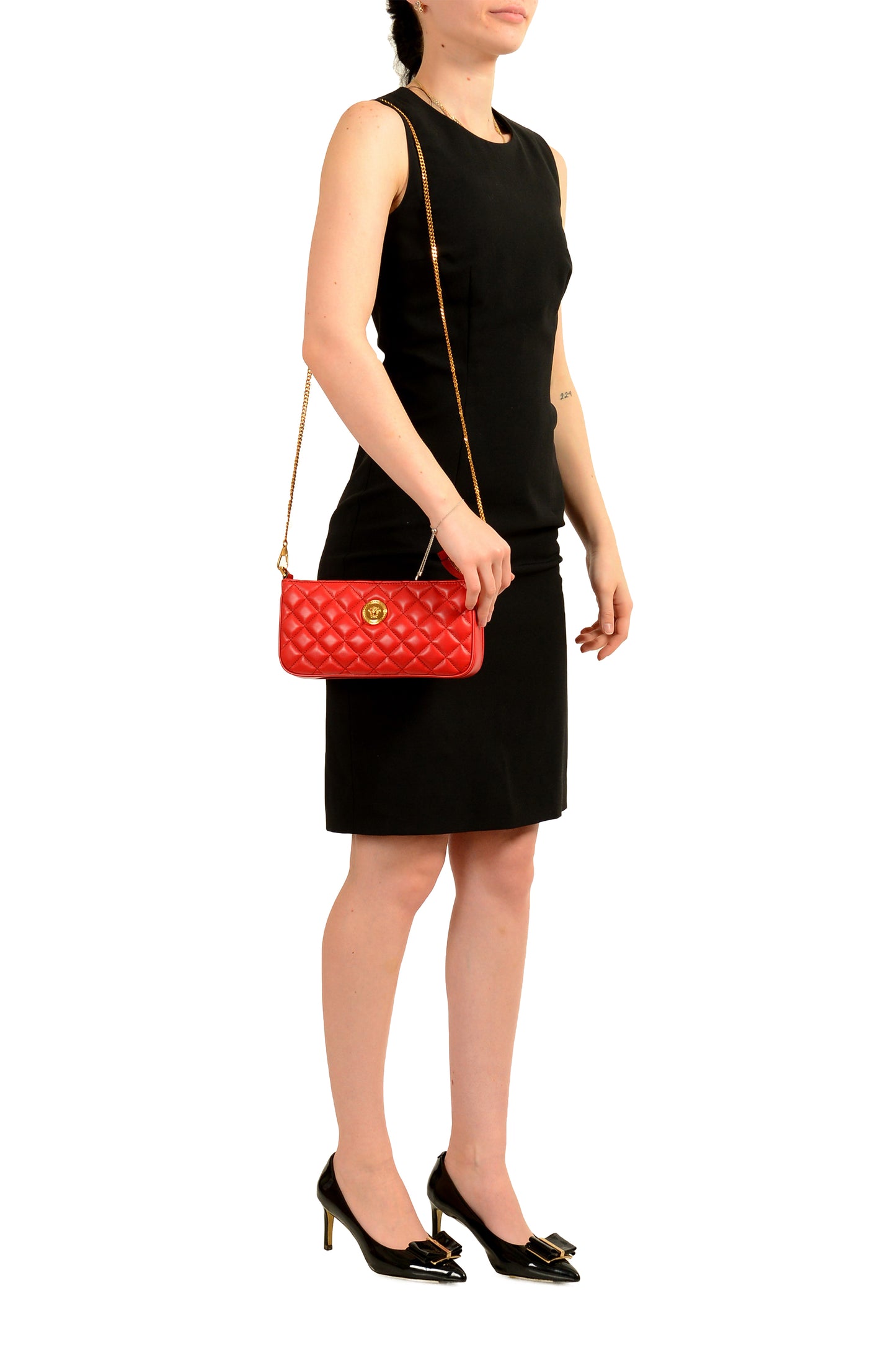 Versace Women's Red Gold Medusa Quilted Mini Handbag Shoulder Bag