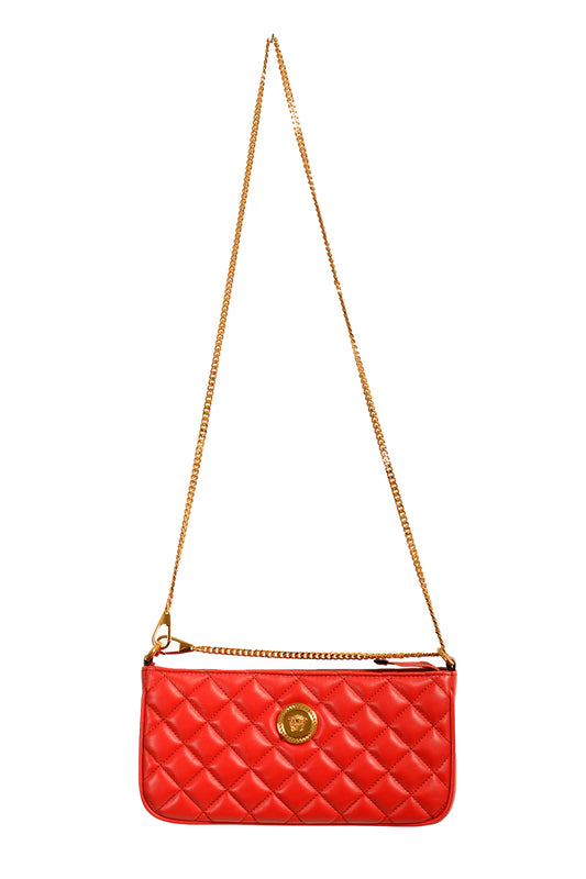 Versace Women's Red Gold Medusa Quilted Mini Handbag Shoulder Bag