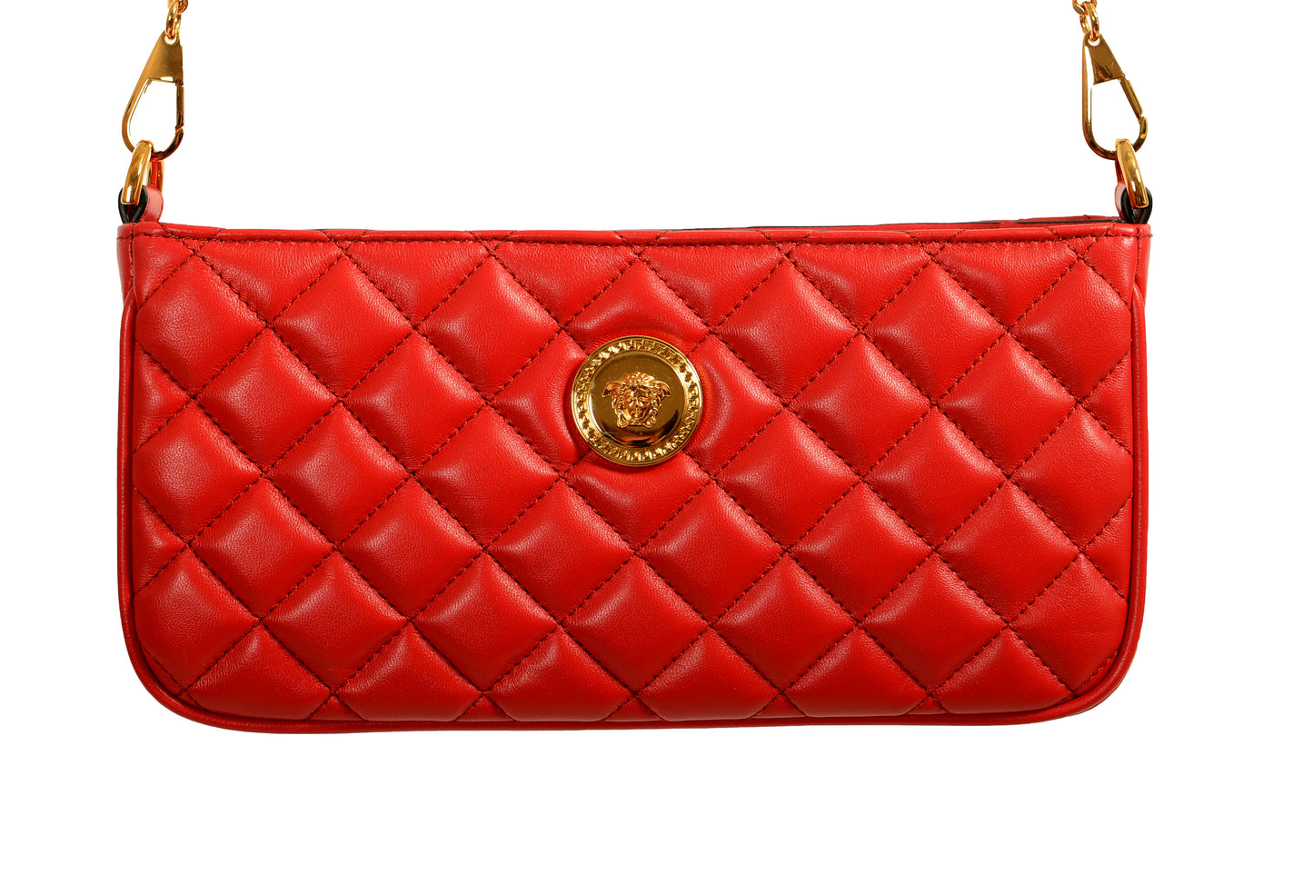 Versace Women's Red Gold Medusa Quilted Mini Handbag Shoulder Bag