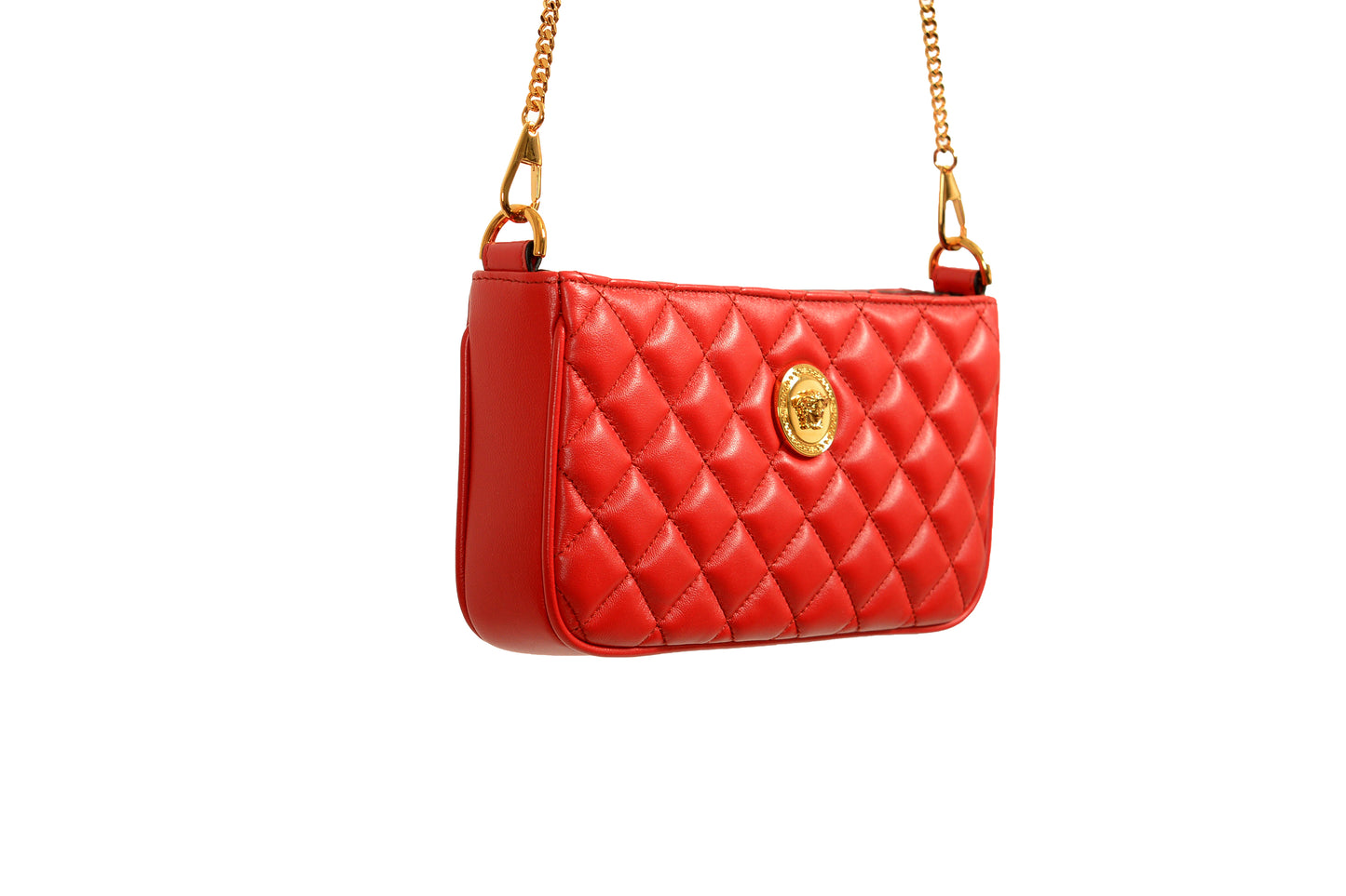 Versace Women's Red Gold Medusa Quilted Mini Handbag Shoulder Bag