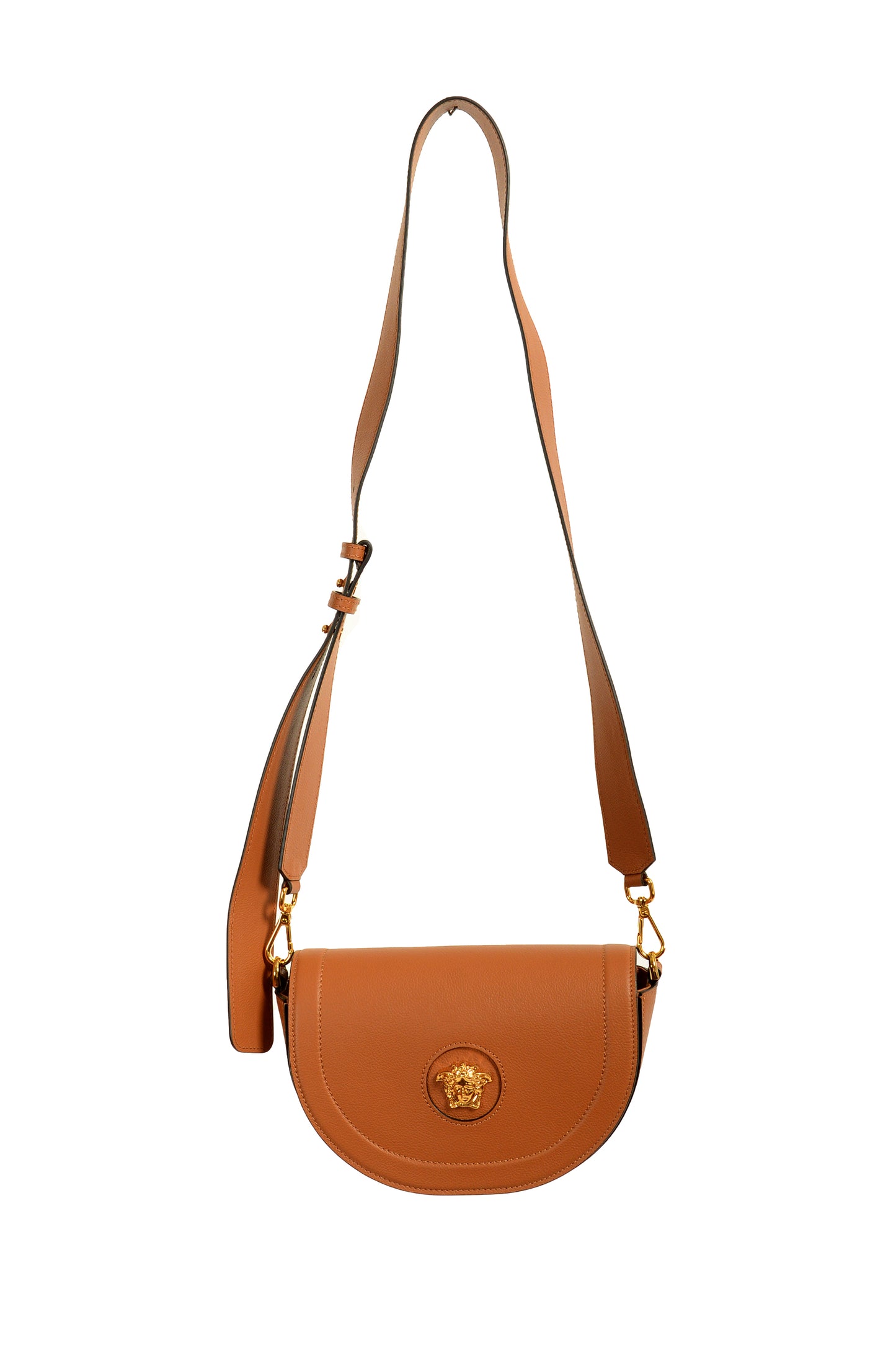 Versace Women's Grainy Leather Gold Medusa Half Moon Handbag Shoulder Bag