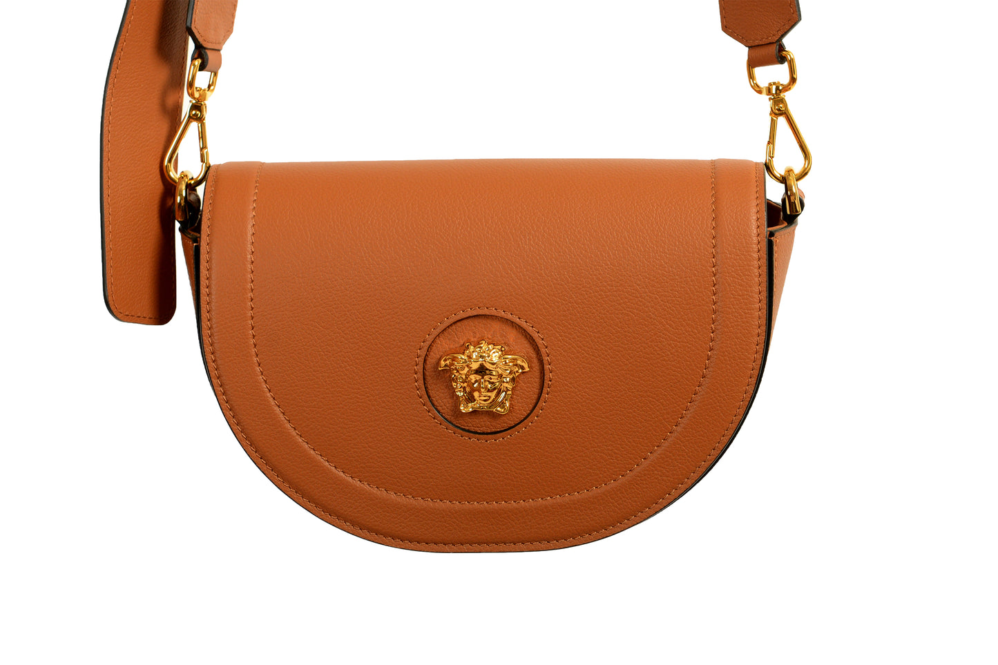 Versace Women's Grainy Leather Gold Medusa Half Moon Handbag Shoulder Bag