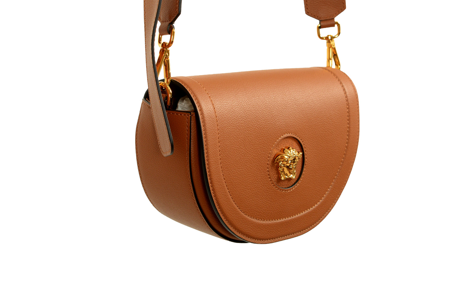 Versace Women's Grainy Leather Gold Medusa Half Moon Handbag Shoulder Bag