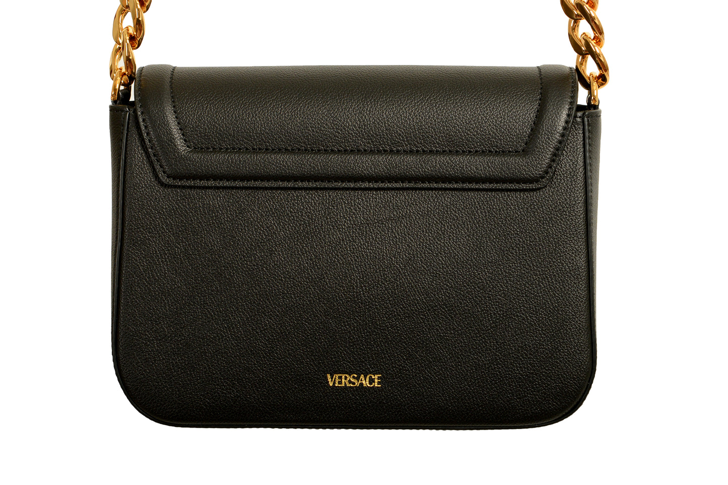 Versace Women's Black Grainy Leather Gold Medusa Satchel Shoulder Bag
