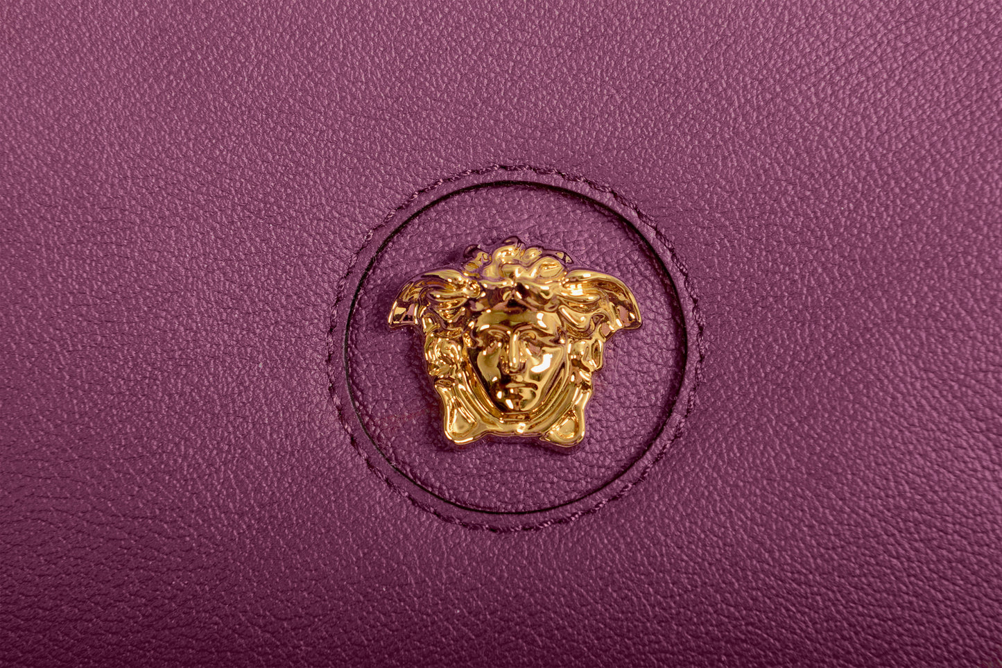 Versace Plum Purple Grainy Leather Gold Medusa Small Handbag Shoulder Bag