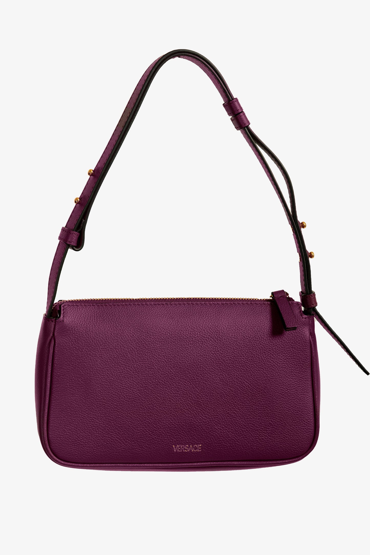 Versace Plum Purple Grainy Leather Gold Medusa Small Handbag Shoulder Bag