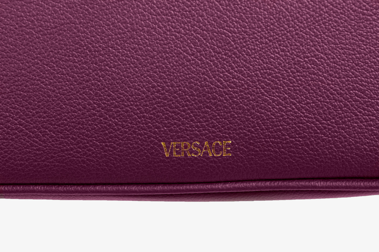 Versace Plum Purple Grainy Leather Gold Medusa Small Handbag Shoulder Bag