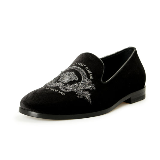 Versace Men's Velvet Embroidered Slippers Loafers Shoes US 7 IT 40