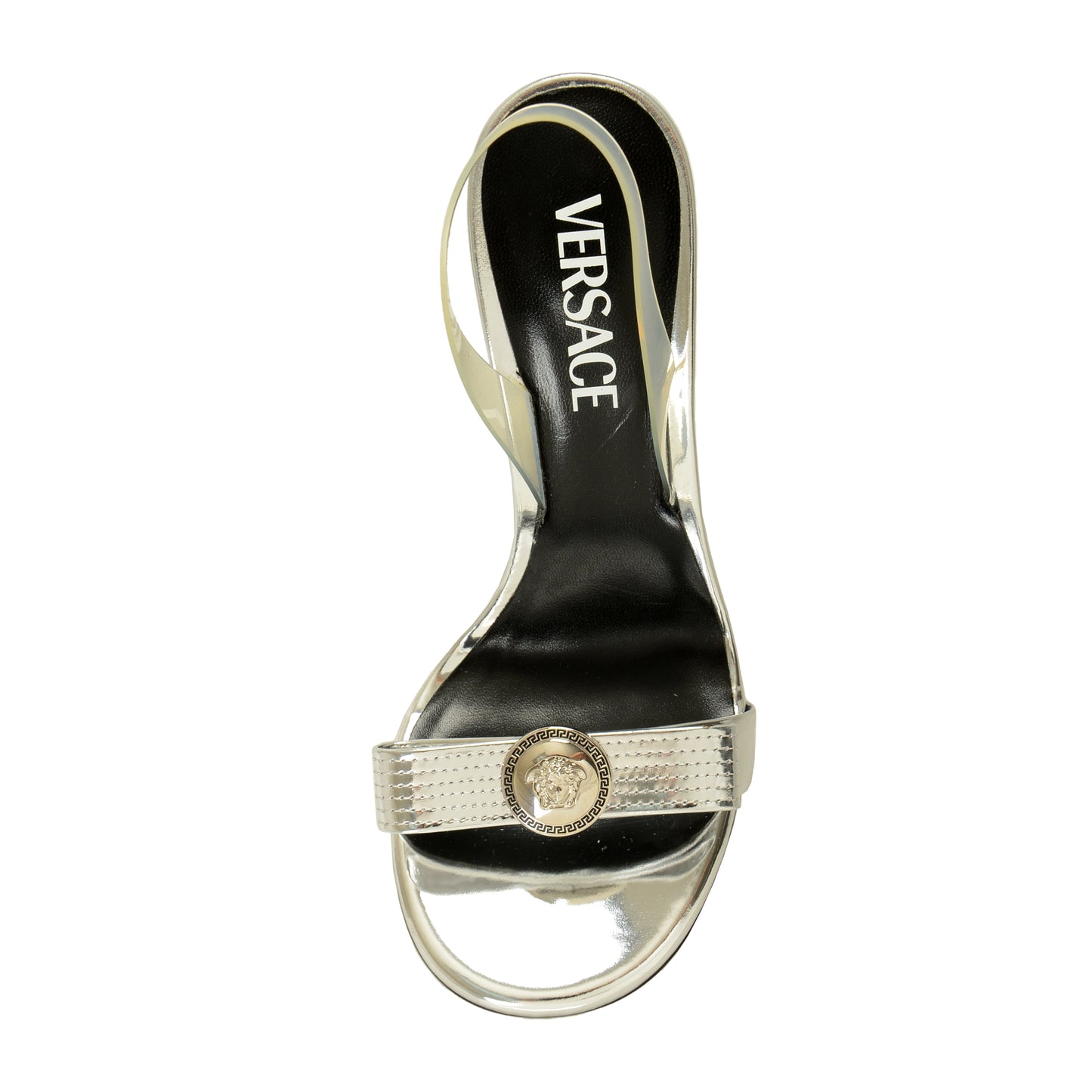 Versace Women's Leather Silver Color Medusa Heeled Sandals Shoes US 6 IT 36
