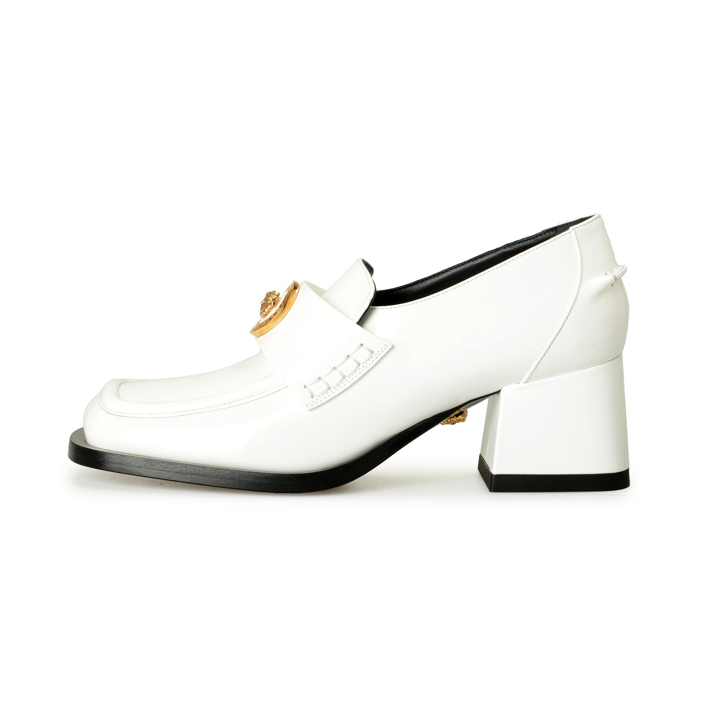 Versace Women's Gold Medusa Patent Leather Heeled Moccasins Shoes US 7 IT 37