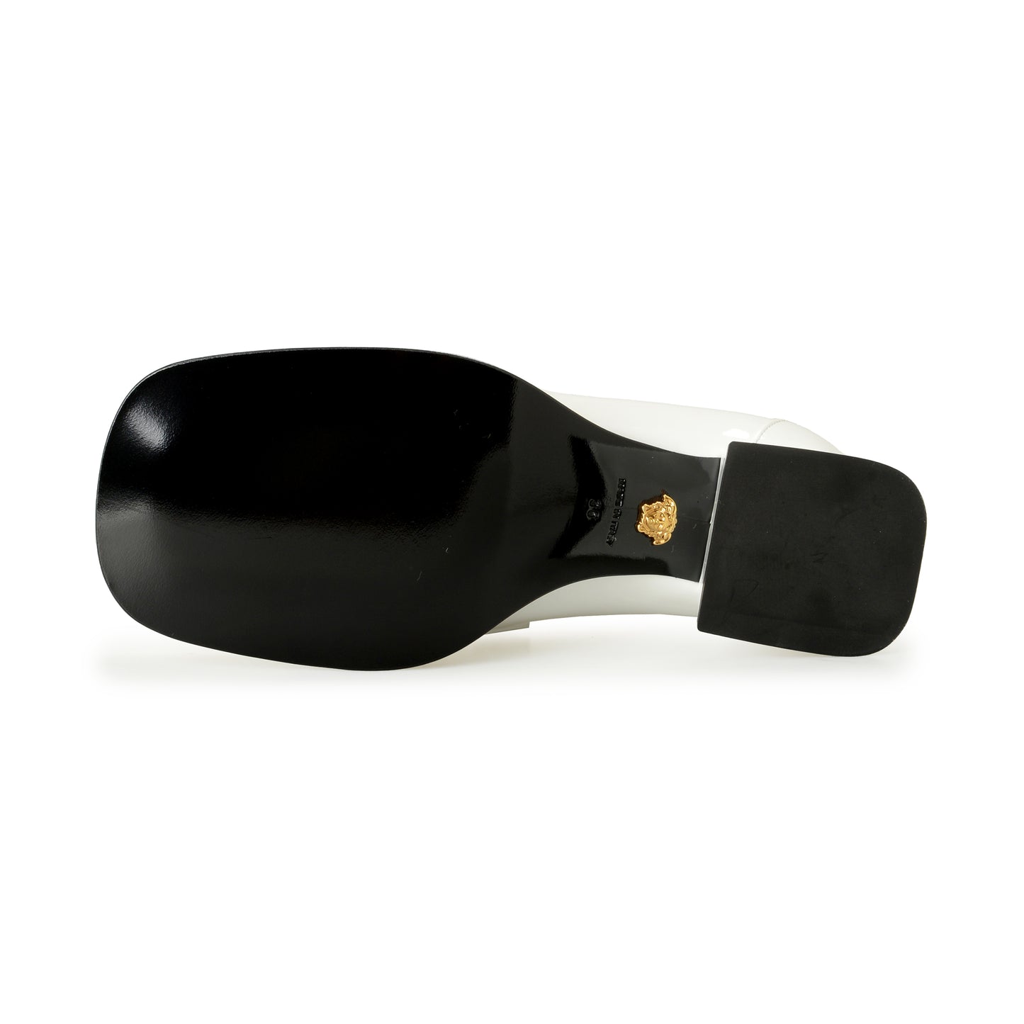 Versace Women's Gold Medusa Patent Leather Heeled Moccasins Shoes US 7.5 IT 37.5