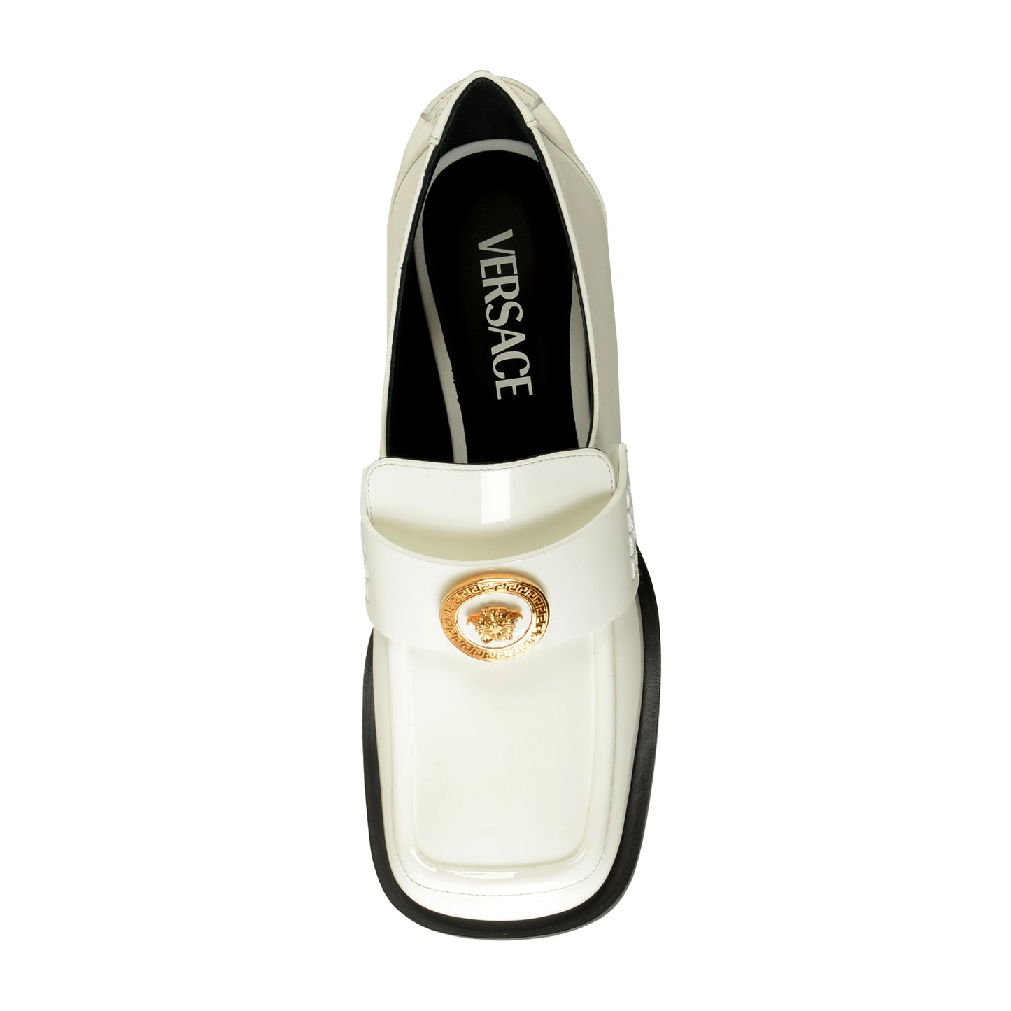 Versace Women's Gold Medusa Patent Leather Heeled Moccasins Shoes US 7.5 IT 37.5
