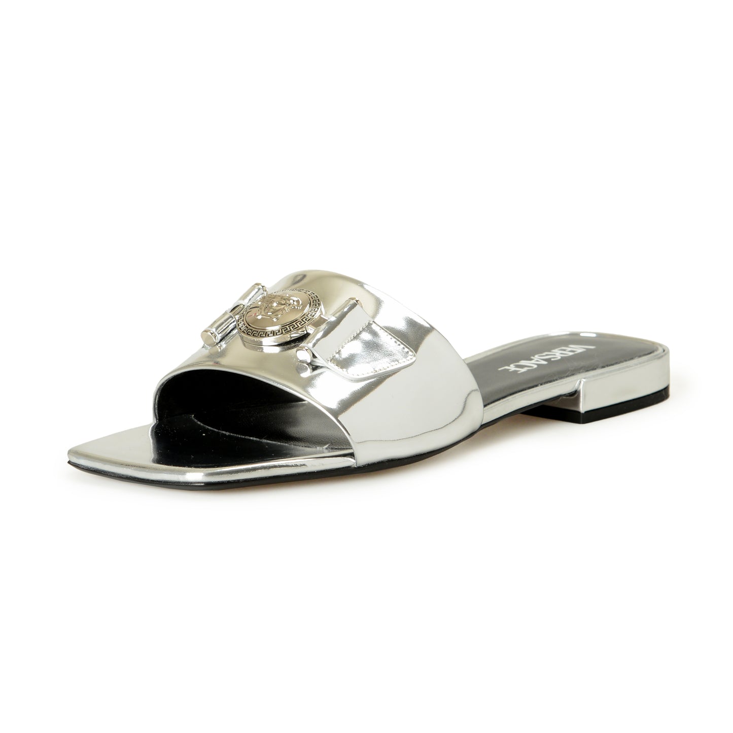 Versace Women's Patent Leather Logo Sandals Flip Flop Mules Shoes US 7 IT 37