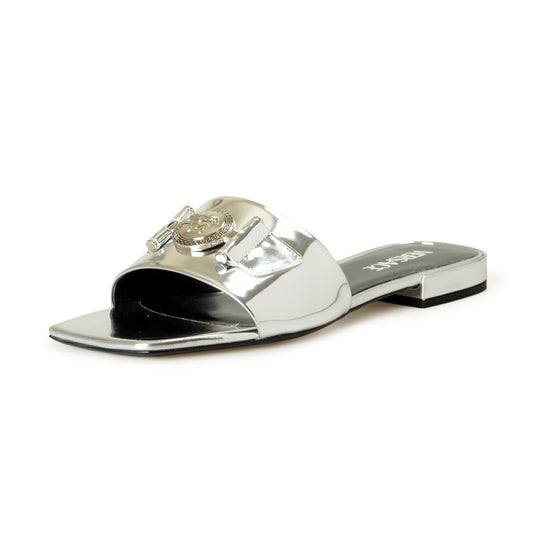 Versace Women's Patent Leather Logo Sandals Flip Flop Mules Shoes US 7 IT 37