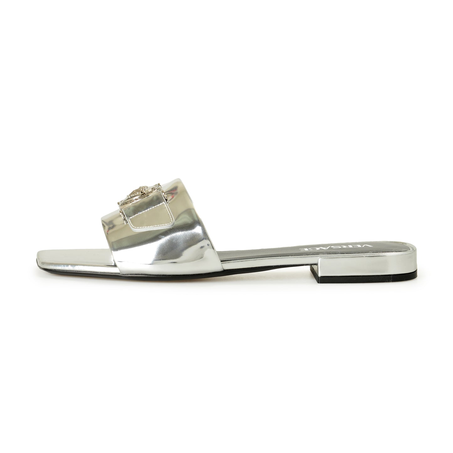 Versace Women's Patent Leather Logo Sandals Flip Flop Mules Shoes US 7 IT 37
