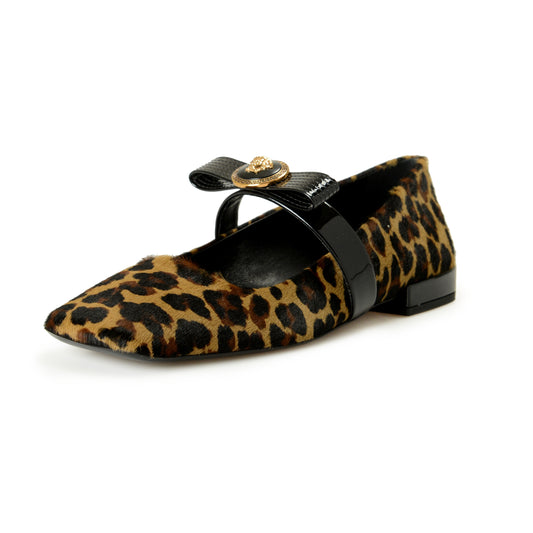 Versace Women's Pony Hair Leather Gold Medusa Ballets Flat Shoes US 9.5 IT 39.5