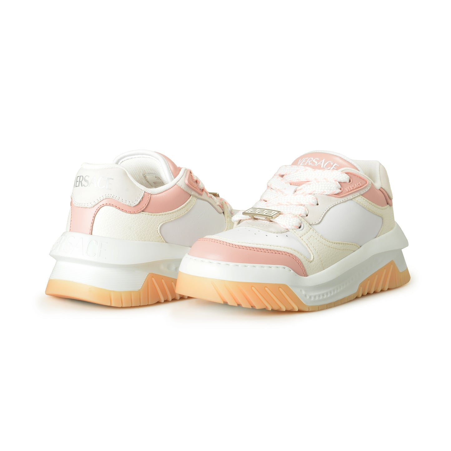 Versace Women's Leather & Suede White/Pink Sneakers Shoes US 9.5 IT 39.5
