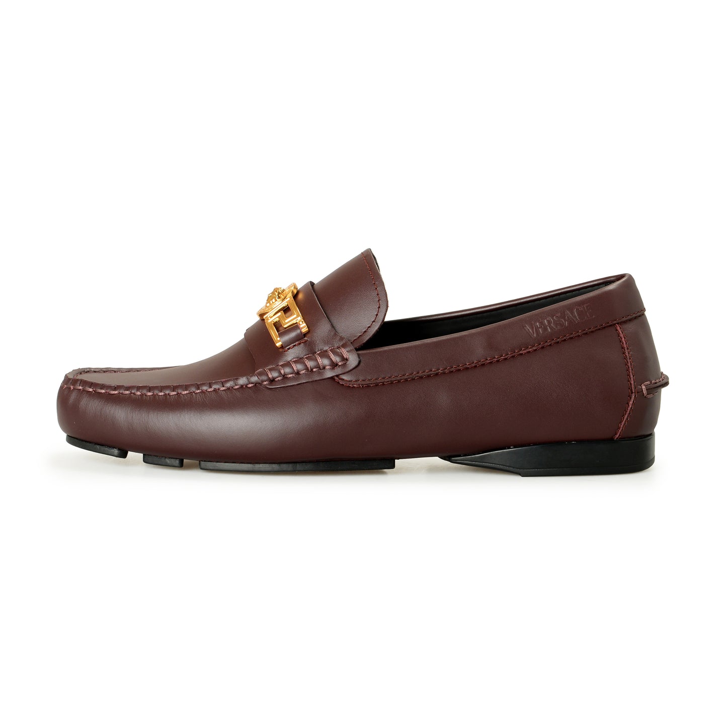 Versace Men's Burgundy 100% Leather Gold Medusa Driver Loafers Shoes US 9 IT 42
