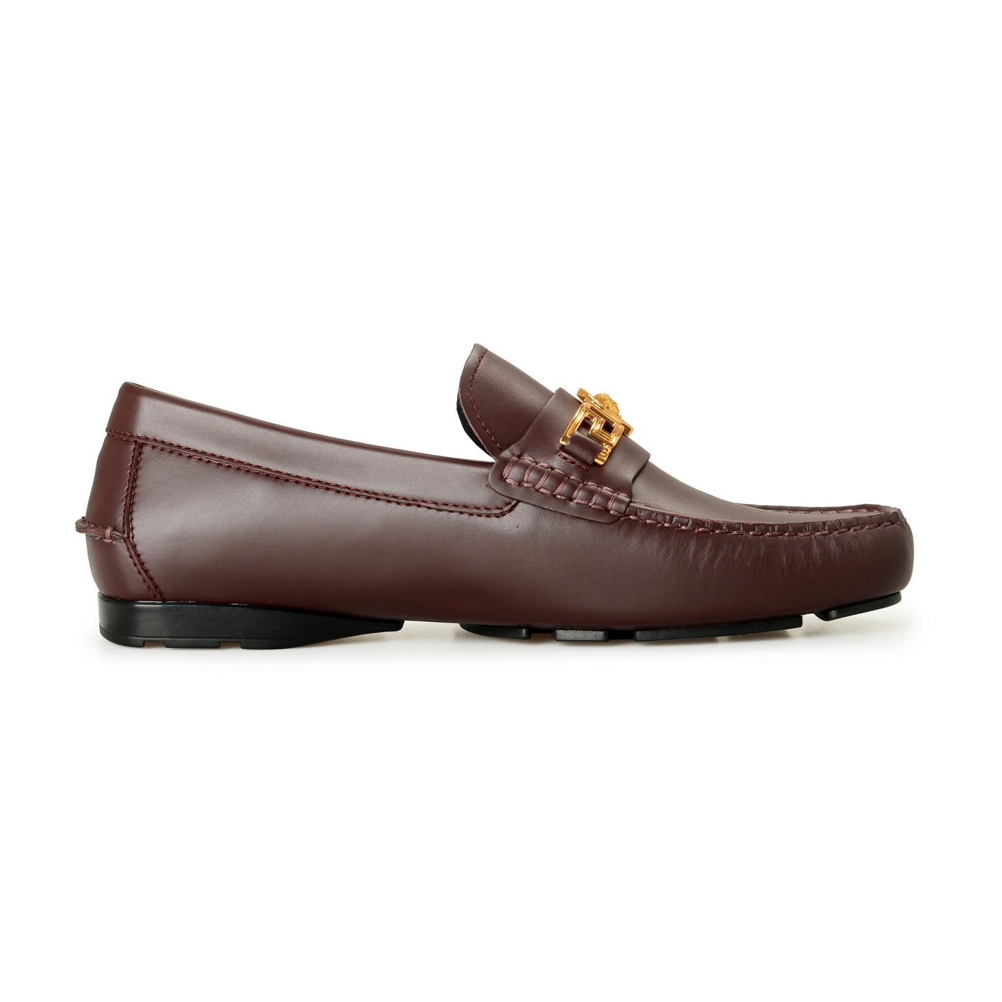 Versace Men's Burgundy 100% Leather Gold Medusa Driver Loafers Shoes US 8 IT 41