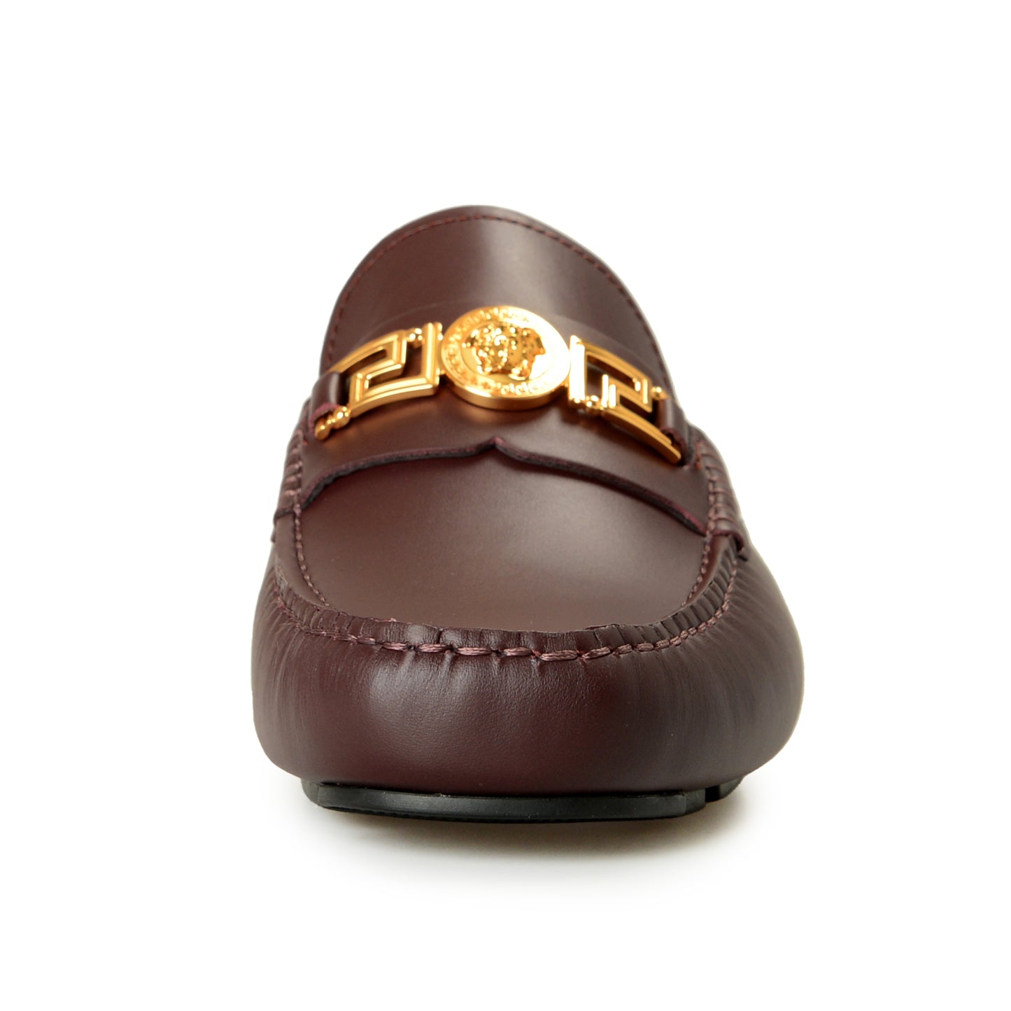 Versace Men's Burgundy 100% Leather Gold Medusa Driver Loafers Shoes US 8 IT 41