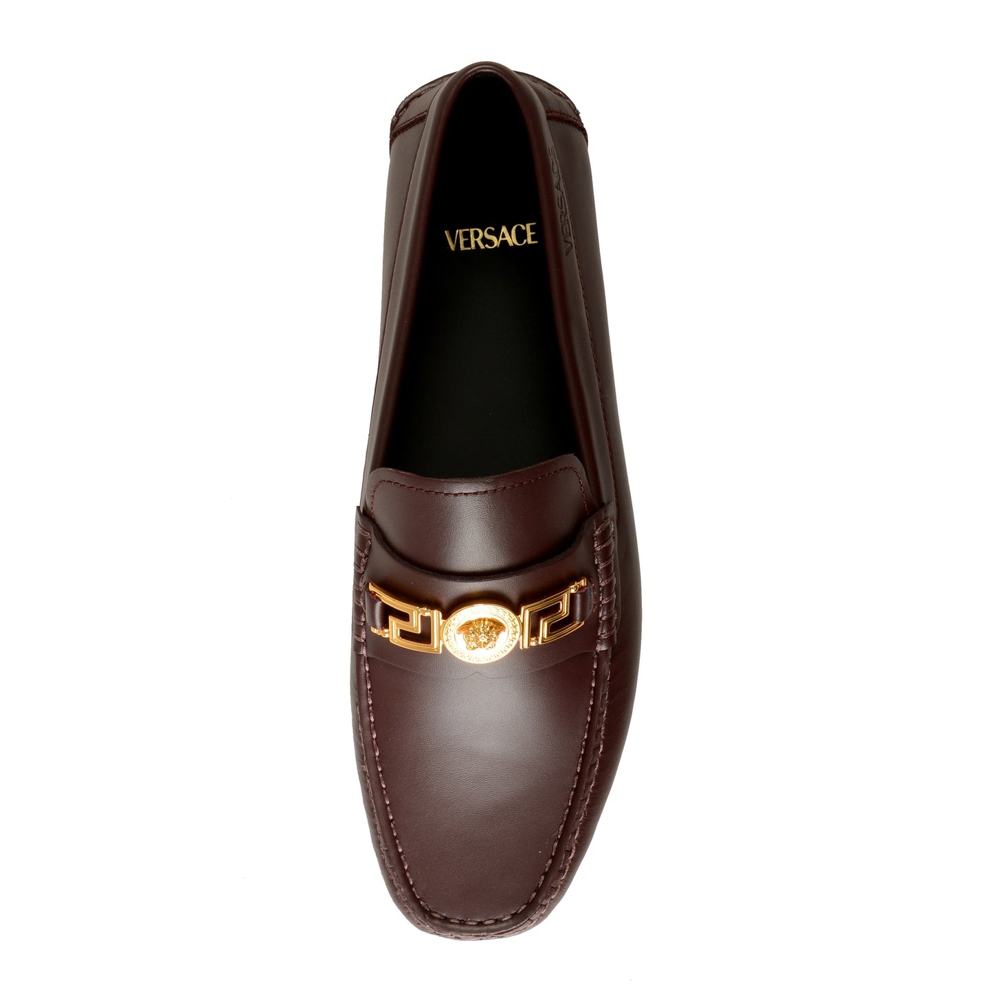 Versace Men's Burgundy 100% Leather Gold Medusa Driver Loafers Shoes US 8 IT 41