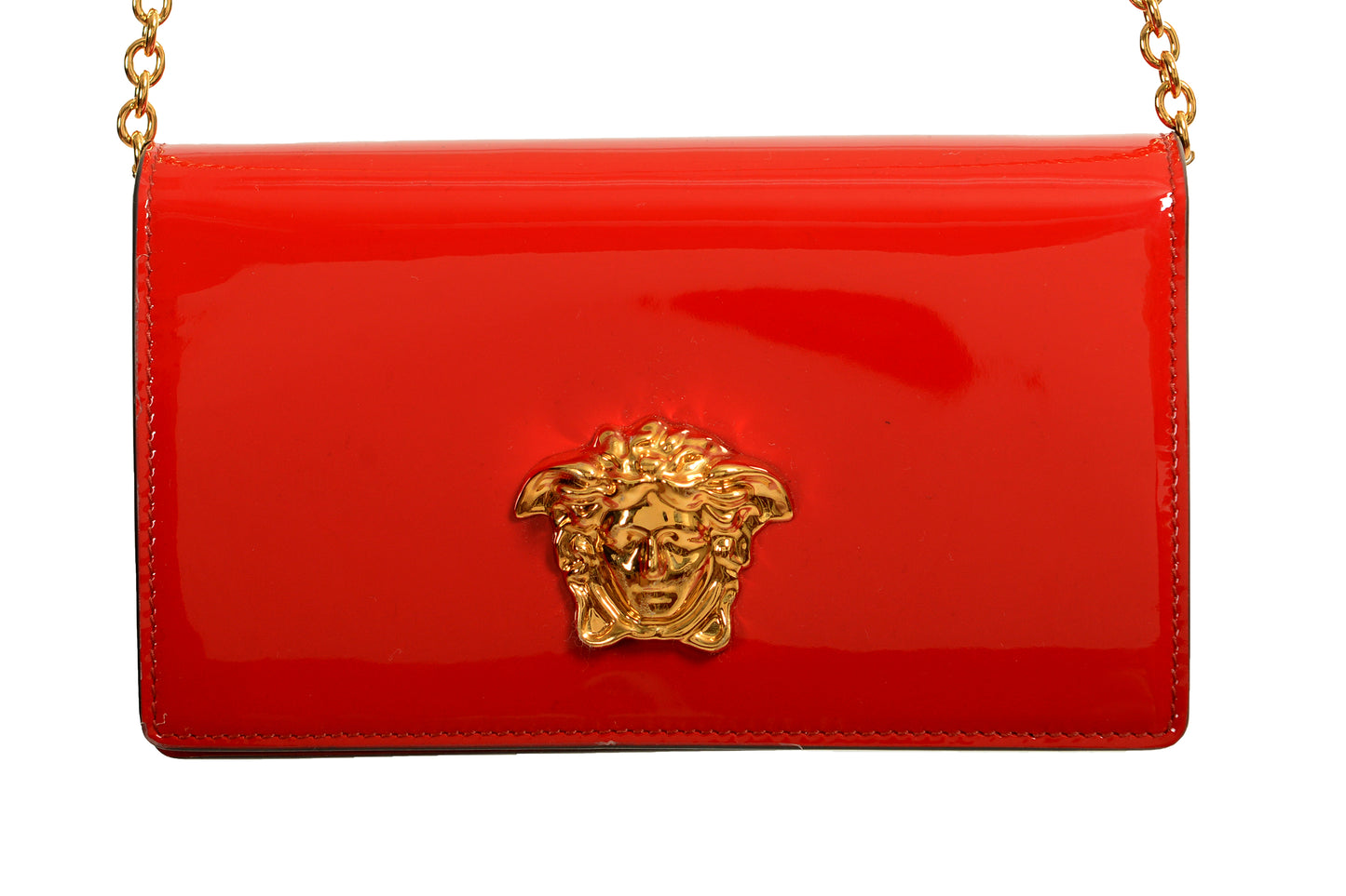 Versace Women's 100% Patent Leather Gold Medusa Head Crossbody Shoulder Bag