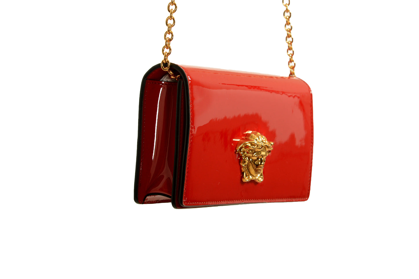 Versace Women's 100% Patent Leather Gold Medusa Head Crossbody Shoulder Bag