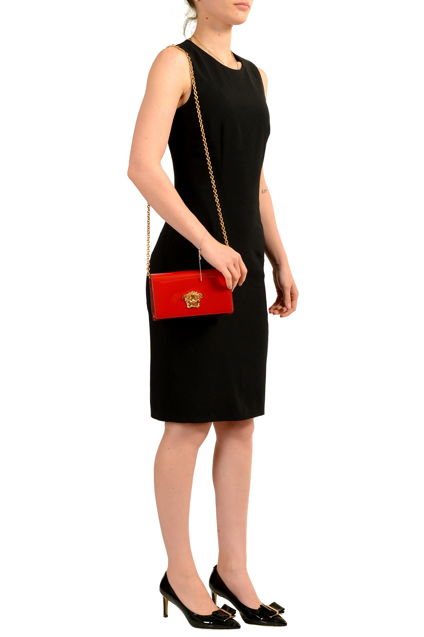 Versace Women's 100% Patent Leather Gold Medusa Head Crossbody Shoulder Bag