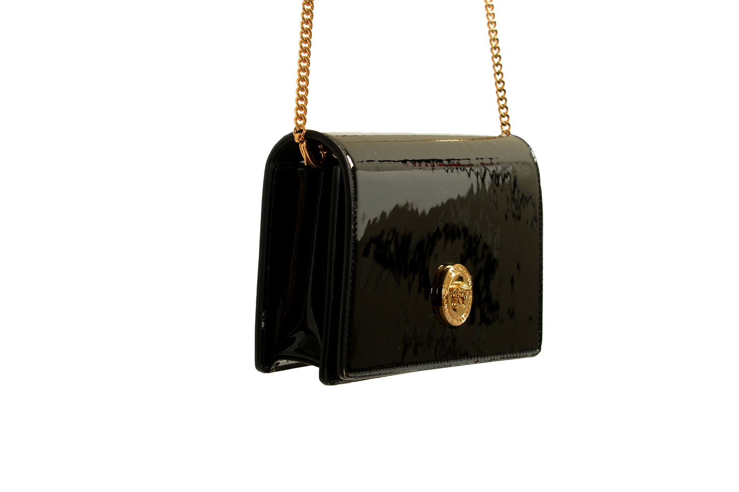 Versace Women's 100% Patent Leather Gold Medusa Head Crossbody Shoulder Bag