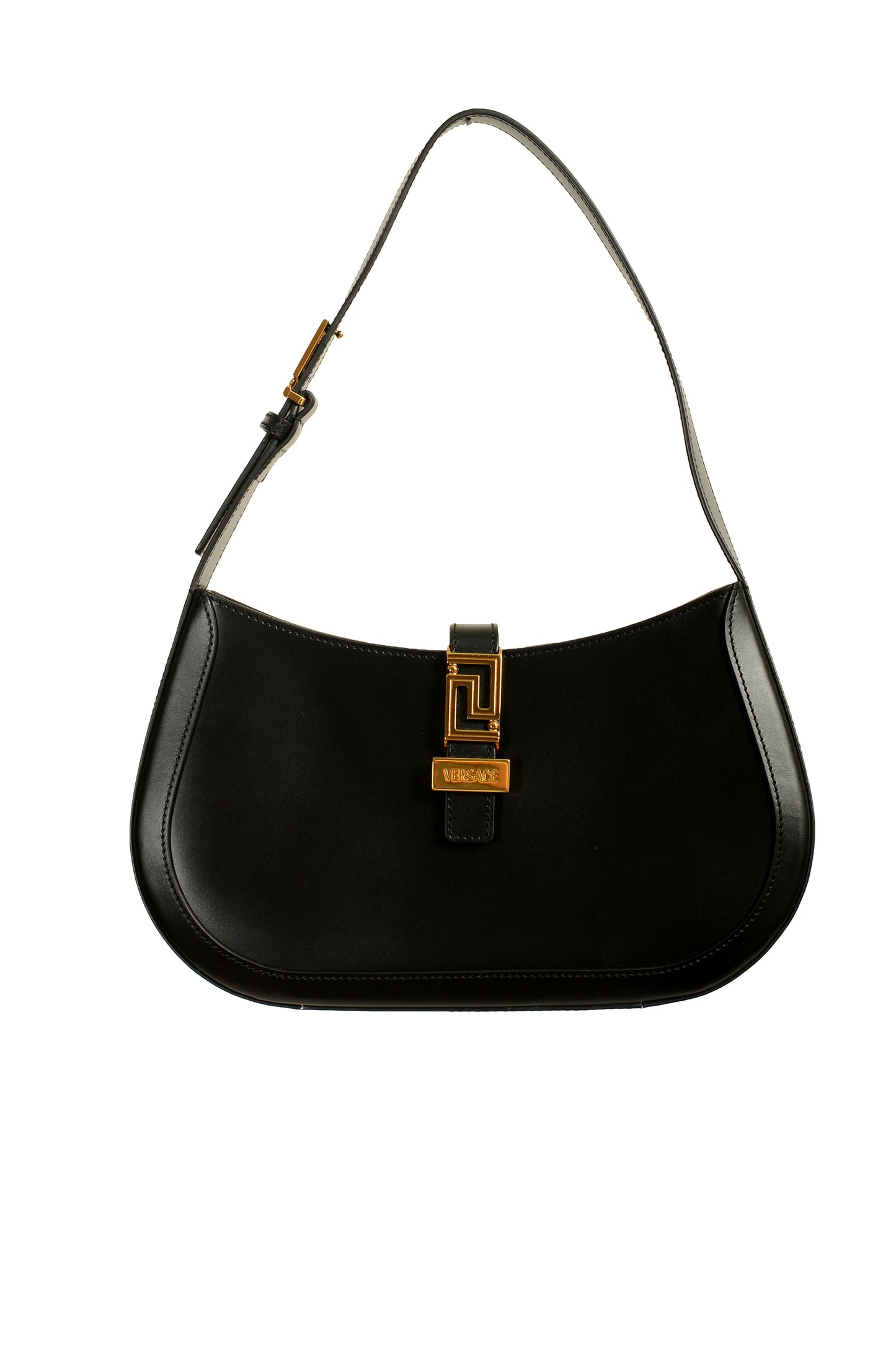 Versace Women's Black 100% Leather Greca Goddess Large Hobo Handbag Shoulder Bag