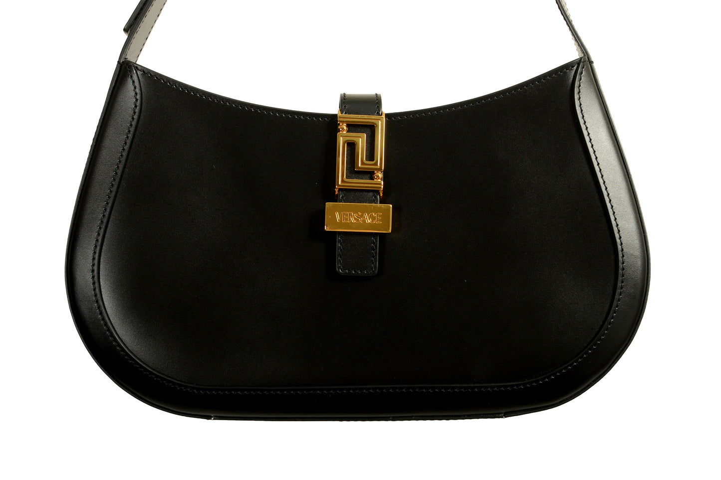 Versace Women's Black 100% Leather Greca Goddess Large Hobo Handbag Shoulder Bag