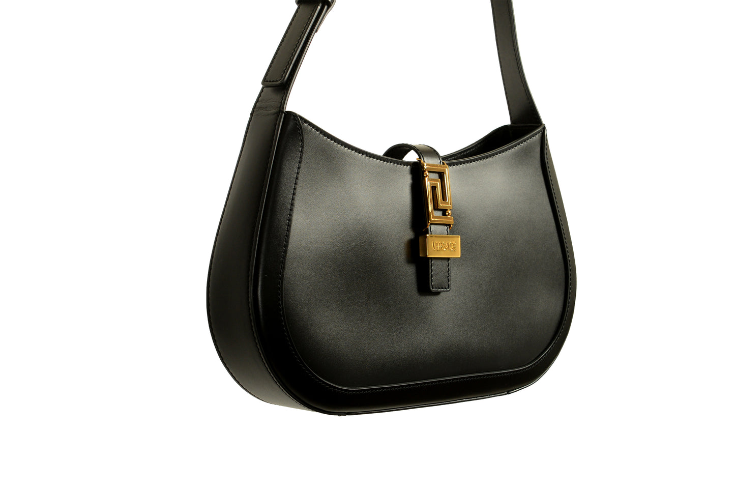 Versace Women's Black 100% Leather Greca Goddess Large Hobo Handbag Shoulder Bag
