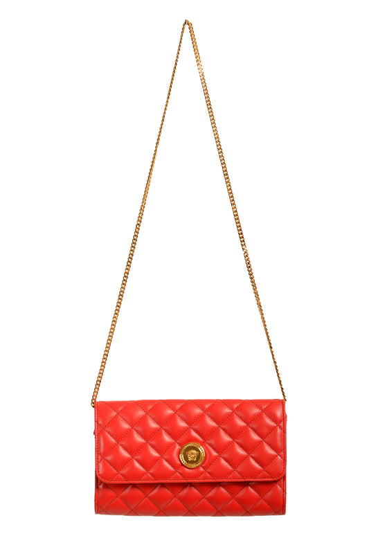 Versace Women's Leather Gold Medusa Quilted Clutch Chain Wallet Shoulder Bag